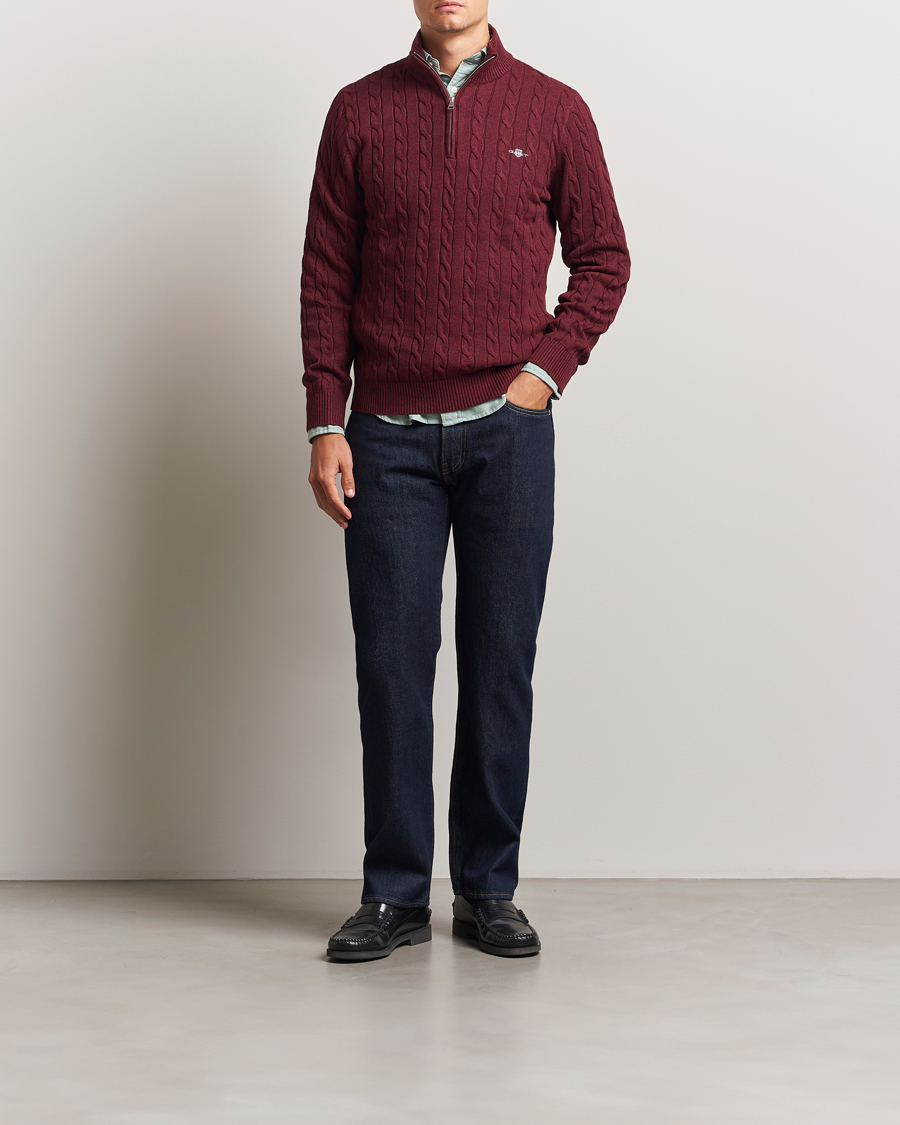 Heren | Truien | GANT | Cotton Cable Half Zip Bordeaux Melange