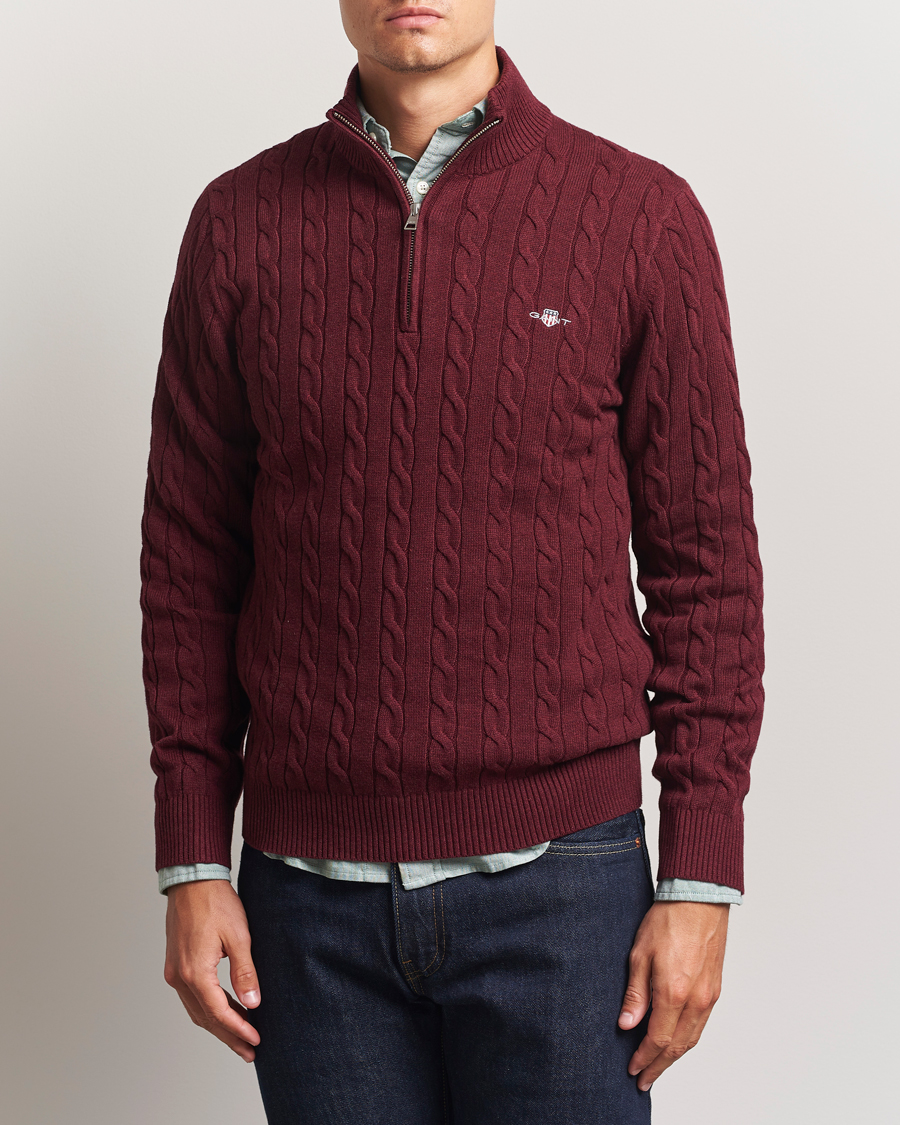 Heren | Truien | GANT | Cotton Cable Half Zip Bordeaux Melange