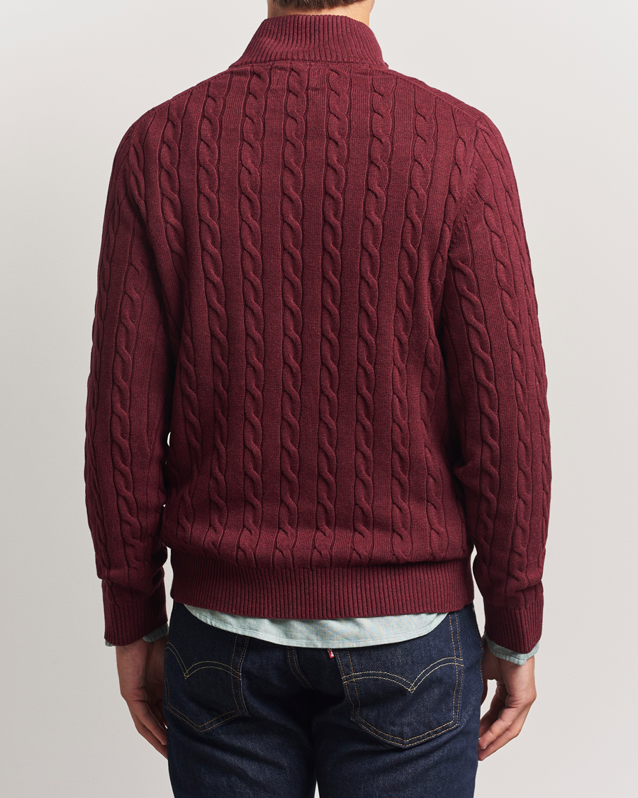 Heren | Truien | GANT | Cotton Cable Half Zip Bordeaux Melange
