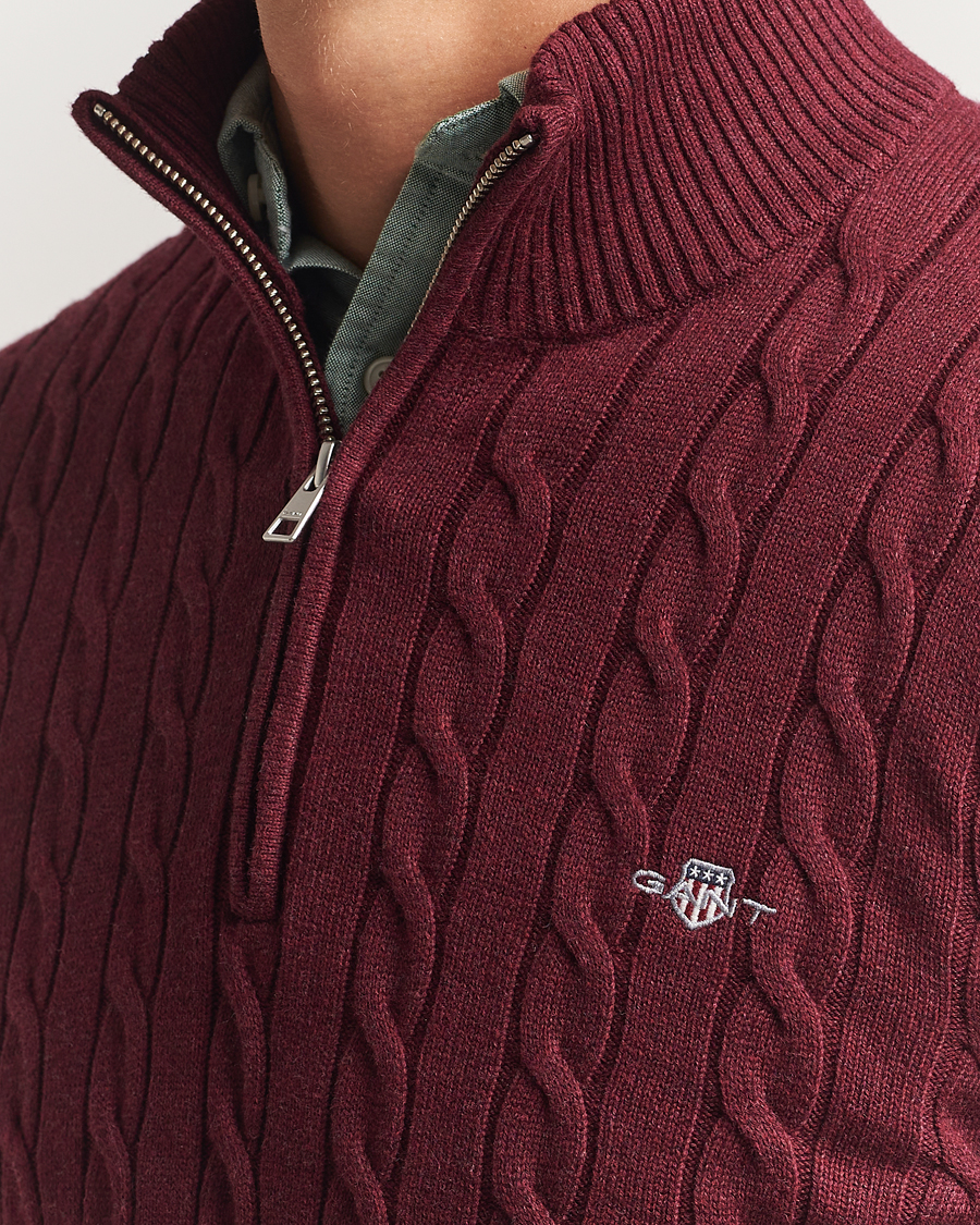 Heren | Truien | GANT | Cotton Cable Half Zip Bordeaux Melange