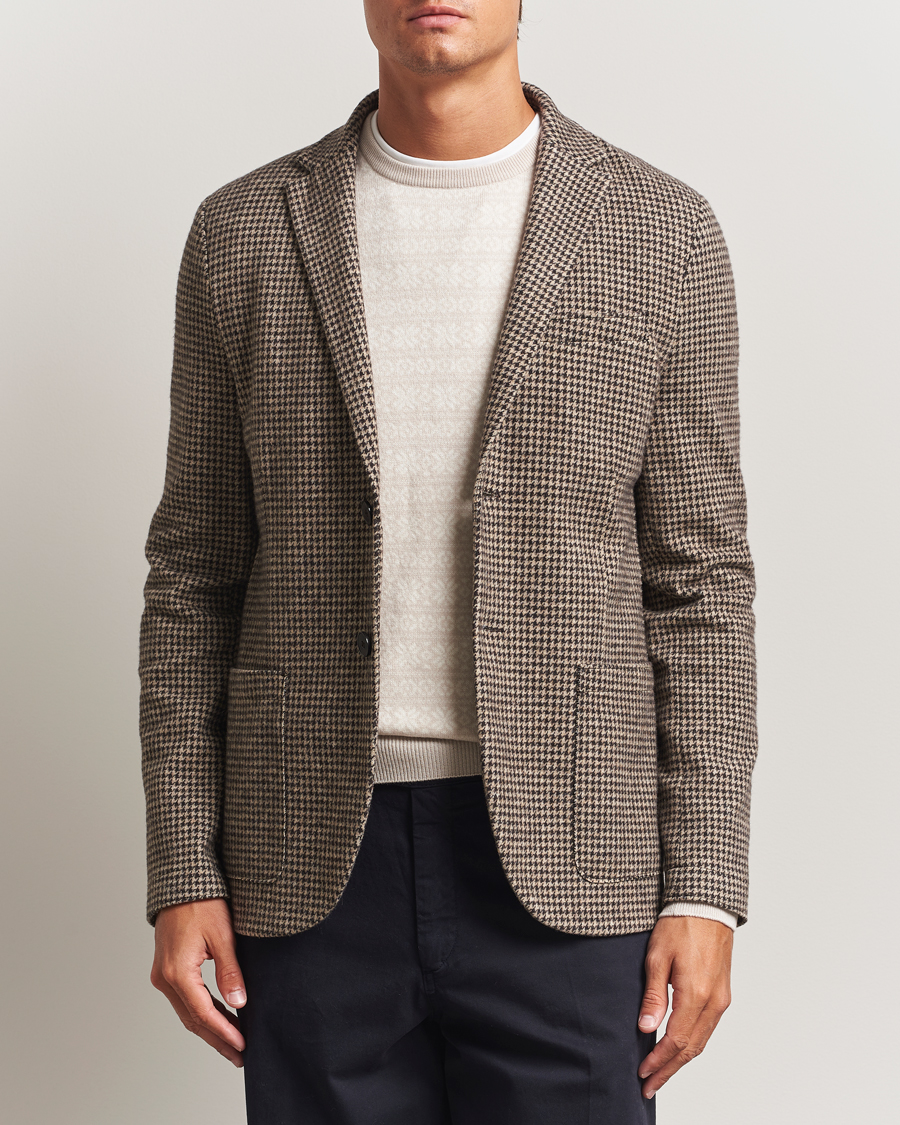 Heren | Blazers | Harris Wharf London | Two Button Houndstooth Blazer Beige