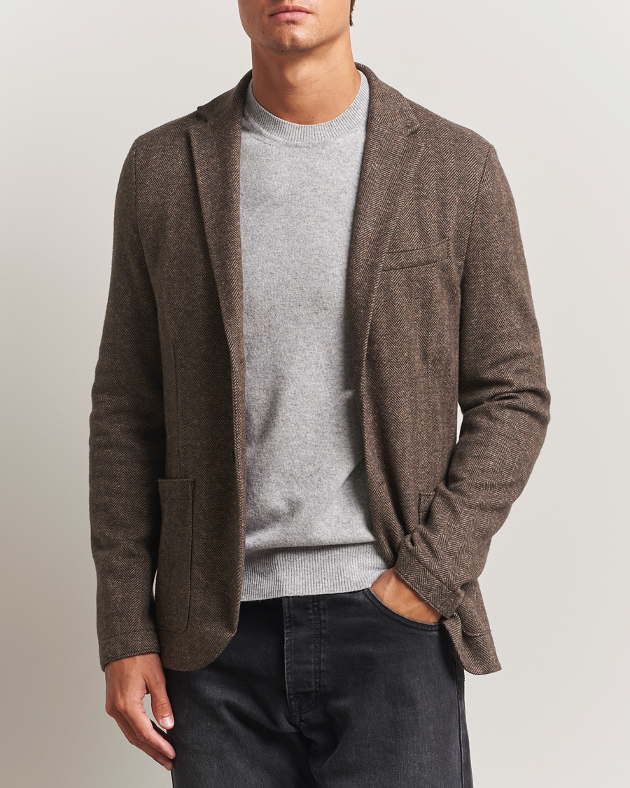 Heren | Blazers | Harris Wharf London | Two Button Herringbone Blazer Brown
