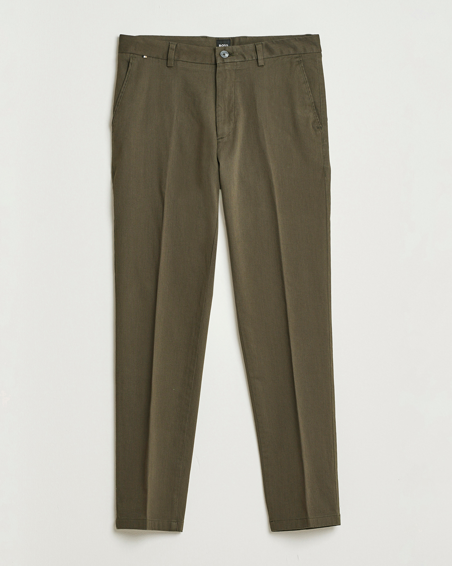 Heren | Broeken | BOSS BLACK | Kane Brushed Cotton Pleated Trousers Open Green