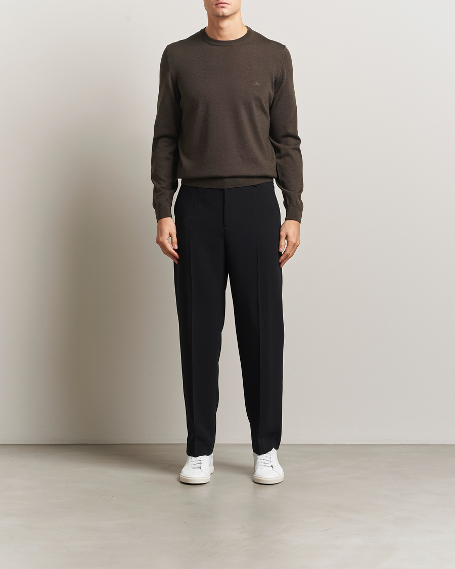 Heren | Truien | BOSS BLACK | Botto Merino Knitted Pullover Open Green