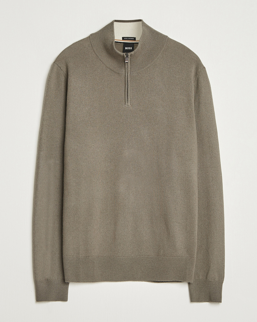 Heren | Truien | BOSS BLACK | Hemarlo Wool/Cashmere Half Zip Open Brown