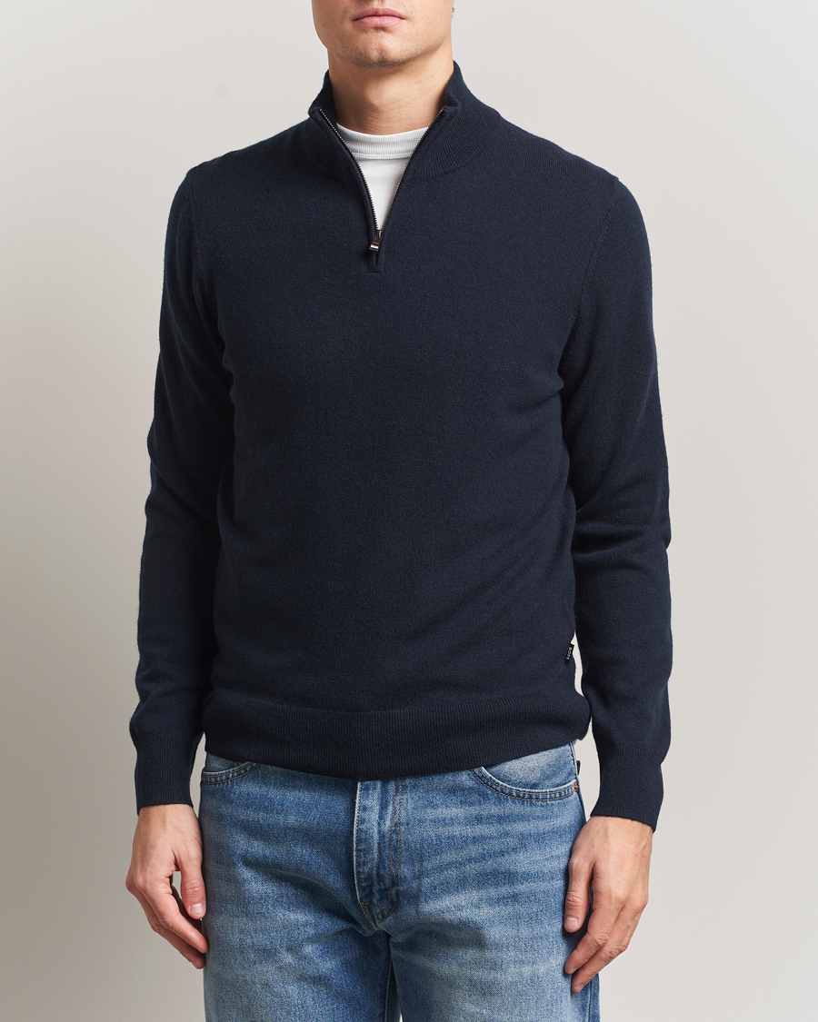 Heren | Truien | BOSS BLACK | Hemarlo Wool/Cashmere Half Zip Dark Blue