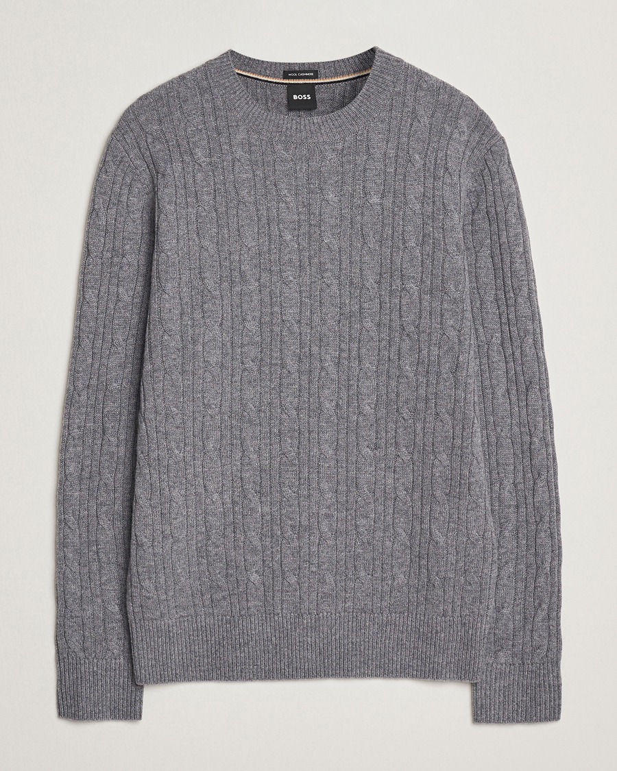 Heren | Truien | BOSS BLACK | Hetico Wool/Cashmere Cable Sweater Medium Grey