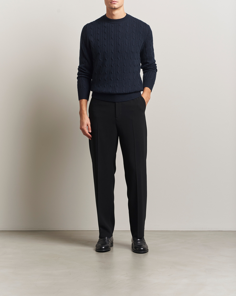 Heren | Truien | BOSS BLACK | Hetico Wool/Cashmere Cable Sweater Dark Blue