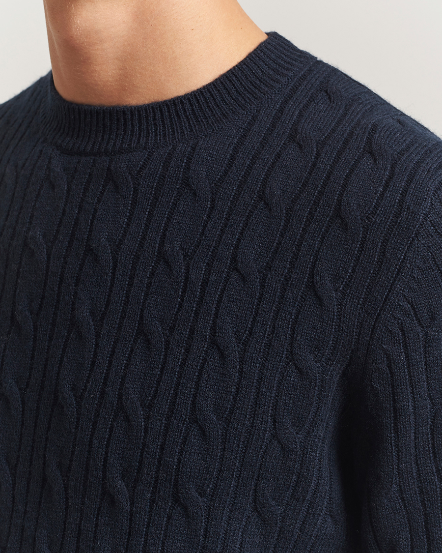 Heren | Truien | BOSS BLACK | Hetico Wool/Cashmere Cable Sweater Dark Blue