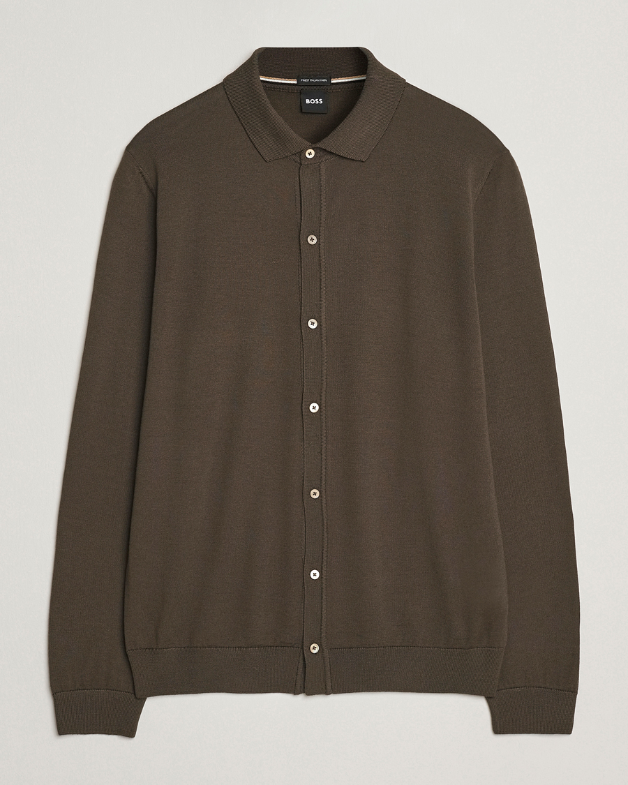 Heren | Truien | BOSS BLACK | Helbert Wool Cardigan Open Green