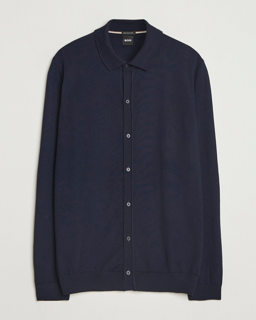 Heren | Truien | BOSS BLACK | Helbert Wool Cardigan Dark Blue