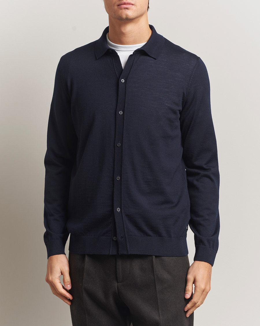 Heren | Truien | BOSS BLACK | Helbert Wool Cardigan Dark Blue