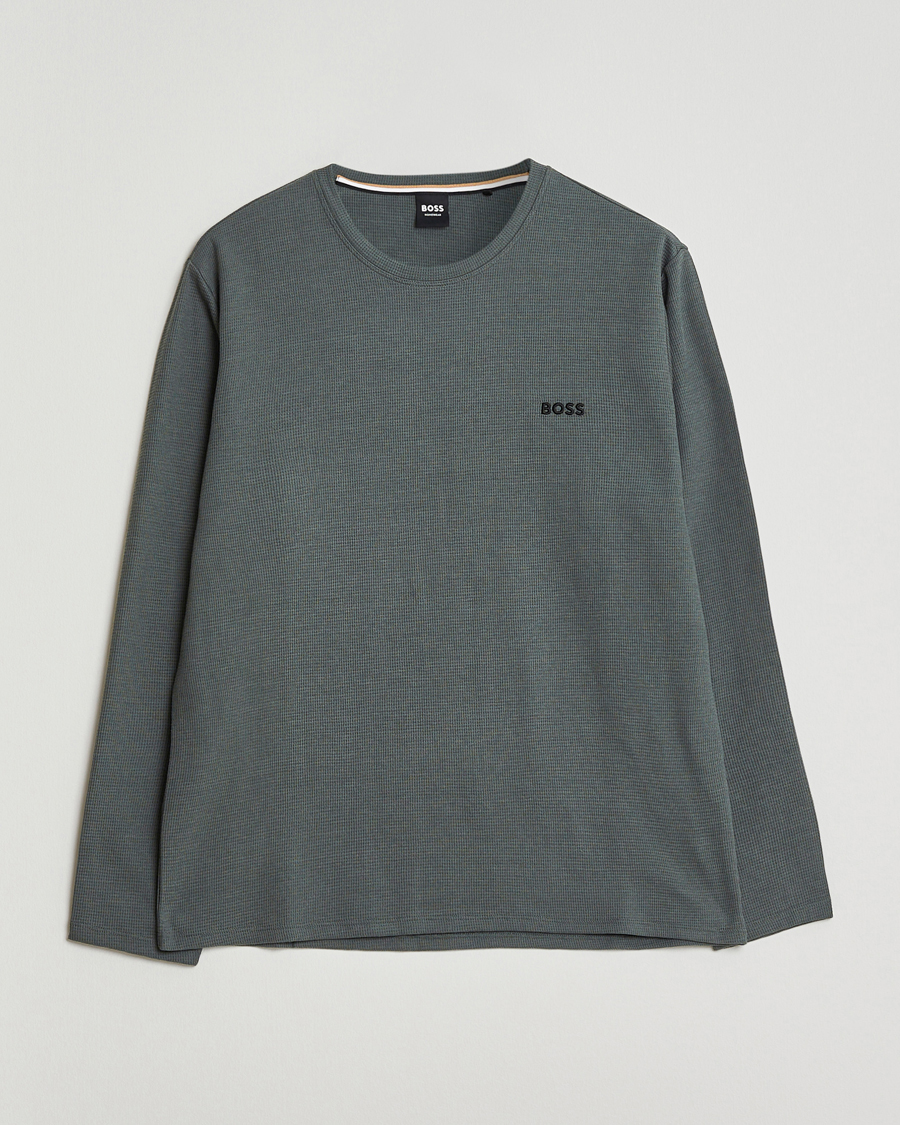 Heren | Pyjama's en gewaden | BOSS BLACK | Waffle Long Sleeve Pyjama T-Shirt Open Green