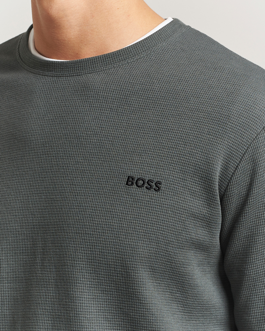 Heren | Pyjama's en gewaden | BOSS BLACK | Waffle Long Sleeve Pyjama T-Shirt Open Green