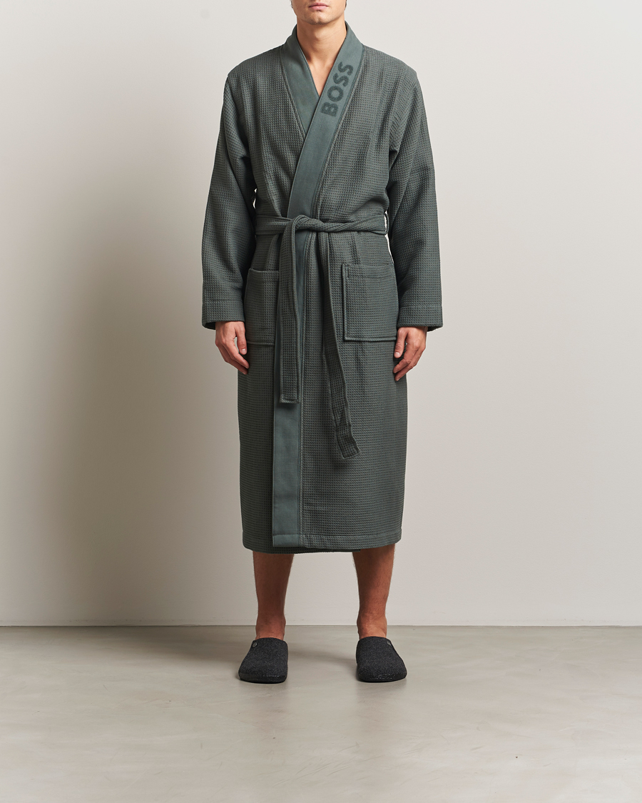 Heren | Pyjama's en gewaden | BOSS BLACK | Waffle Kimono Open Green