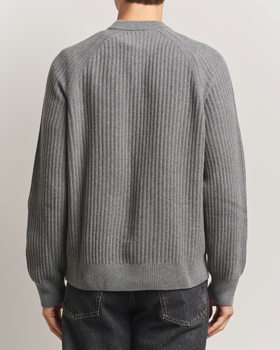Heren | Truien | BOSS ORANGE | Klacier Ribbed Wool Knitted Sweater Open Grey