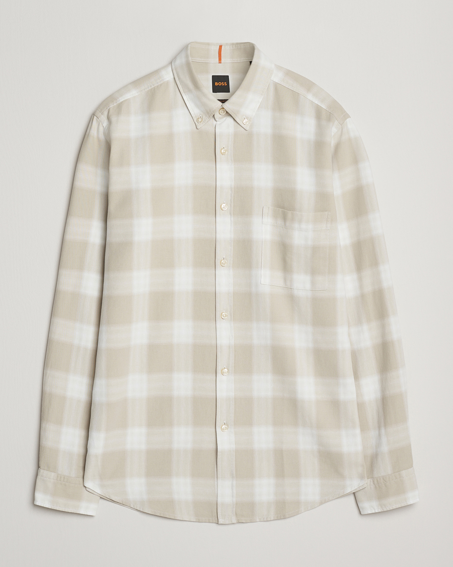 Heren | Overhemden | BOSS ORANGE | Rickert Brushed Cotton Checked Shirt Light Beige