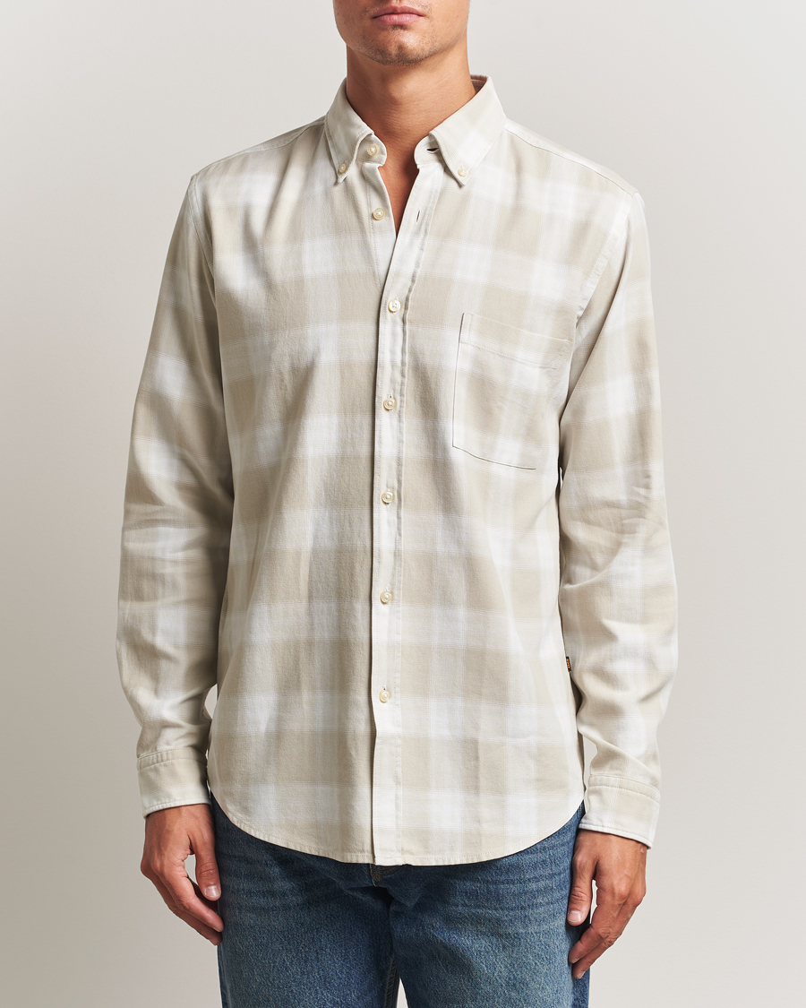 Heren | Overhemden | BOSS ORANGE | Rickert Brushed Cotton Checked Shirt Light Beige