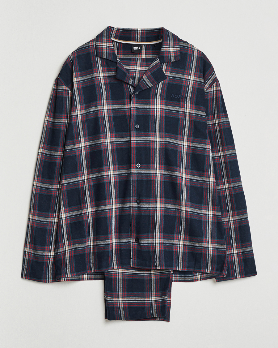Heren | Pyjama's en gewaden | BOSS BLACK | Flannel Long Sleeve Pyjama Set Open Blue