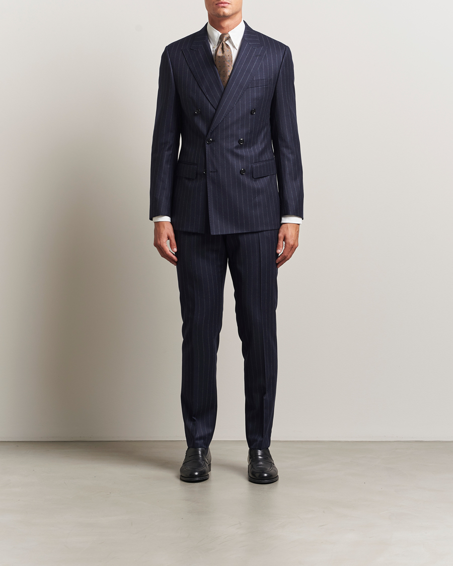Heren | Pakken | BOSS BLACK | Huge Wool Double Breasted Pinstriped Suit Dark Blue
