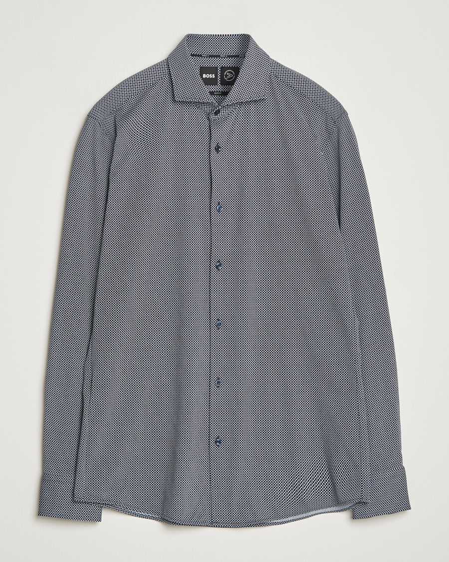 Heren | Overhemden | BOSS BLACK | Hank 4-Way Printed Stretch Shirt Dark Blue