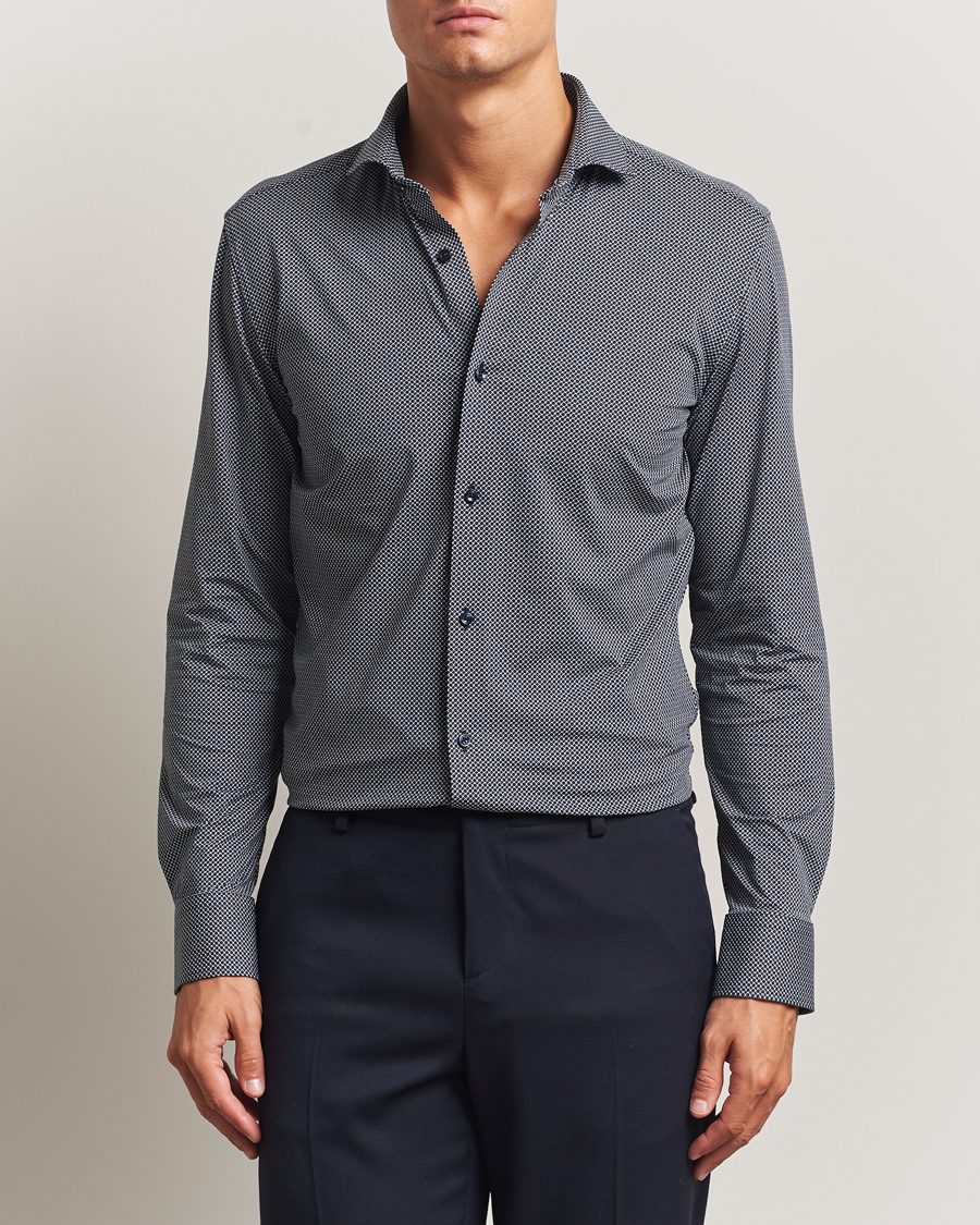 Heren | Overhemden | BOSS BLACK | Hank 4-Way Printed Stretch Shirt Dark Blue