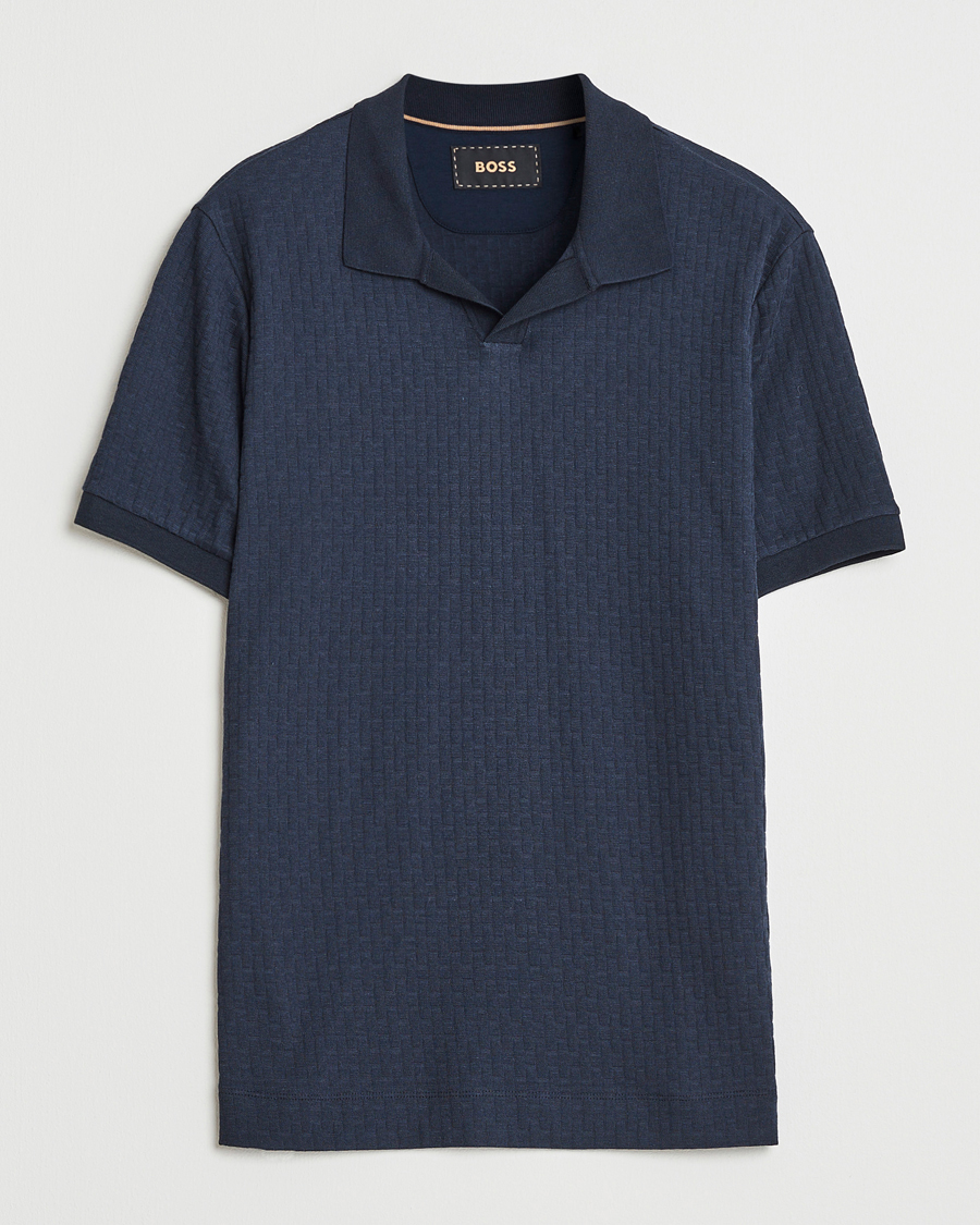 Heren | Polo's | BOSS CAMEL | Parson Structured Open Collar Polo Dark Blue