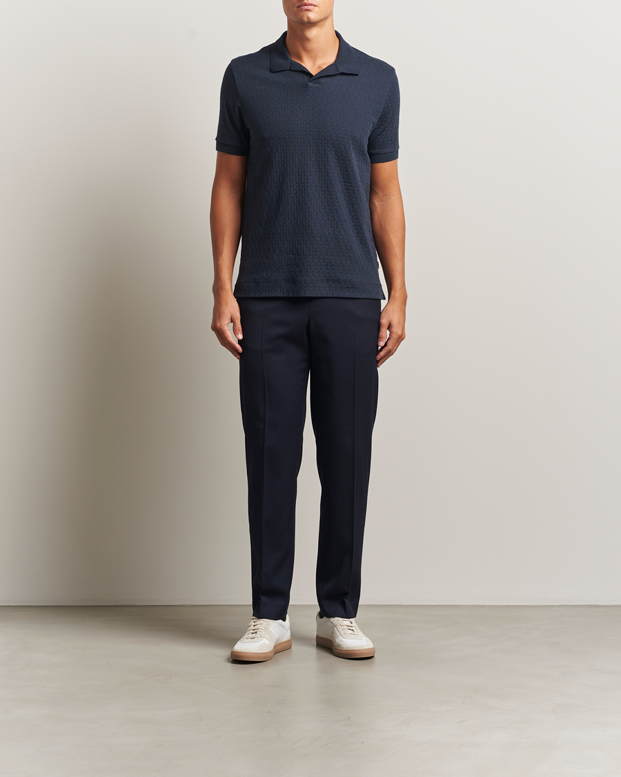 Heren | Polo's | BOSS CAMEL | Parson Structured Open Collar Polo Dark Blue