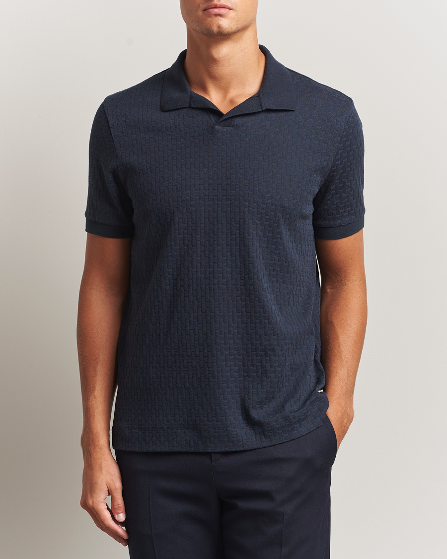 Heren | Polo's | BOSS CAMEL | Parson Structured Open Collar Polo Dark Blue