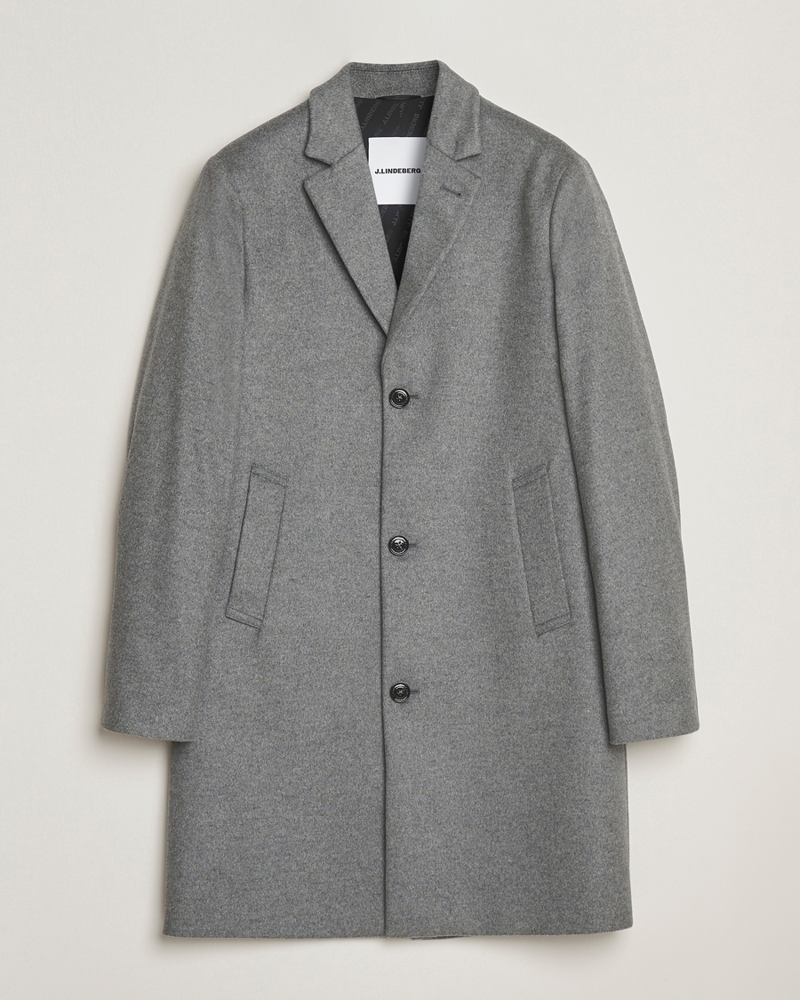 Heren | Jassen | J.Lindeberg | August Wool/Cashmere Melton Coat Dark Grey Melange