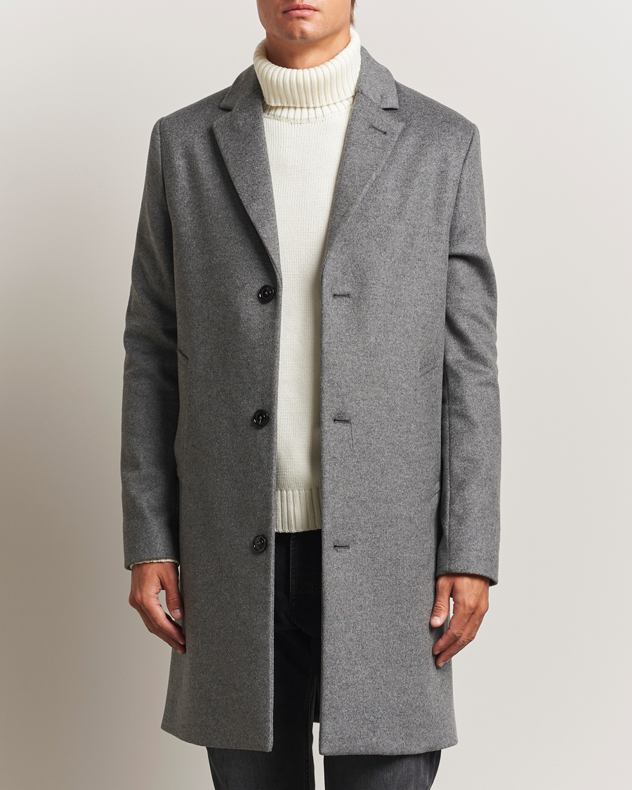 Heren | Jassen | J.Lindeberg | August Wool/Cashmere Melton Coat Dark Grey Melange