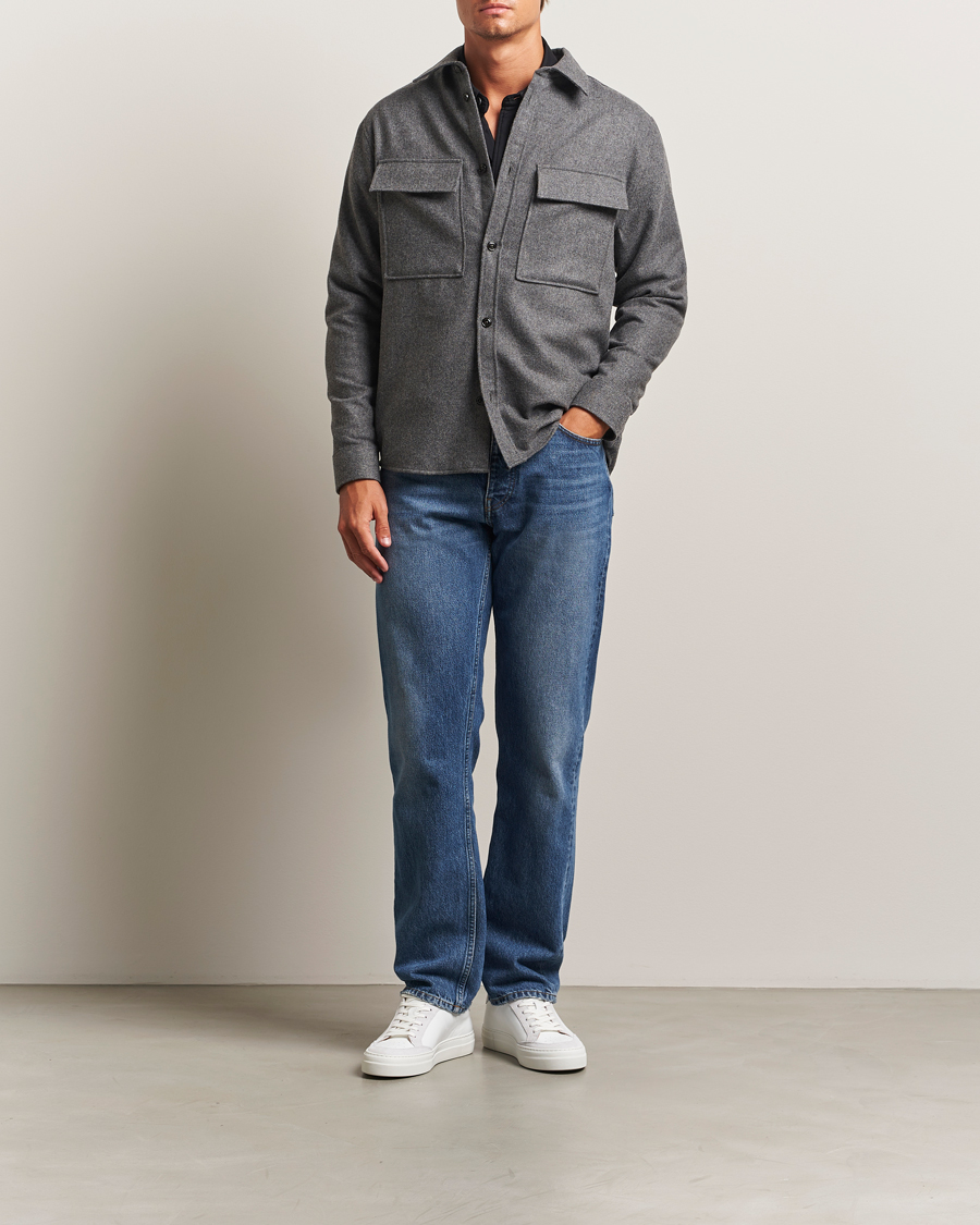 Heren | Overhemden | J.Lindeberg | Flat Wool Overshirt Dark Grey Melange