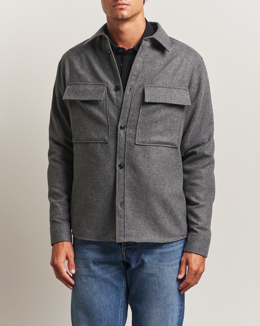 Heren | Overhemden | J.Lindeberg | Flat Wool Overshirt Dark Grey Melange