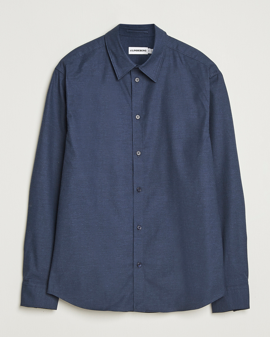 Heren | Overhemden | J.Lindeberg | Slim Fit Light Flannel Shirt Navy