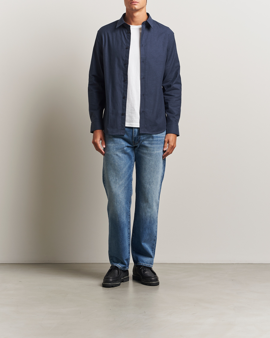 Heren | Overhemden | J.Lindeberg | Slim Fit Light Flannel Shirt Navy