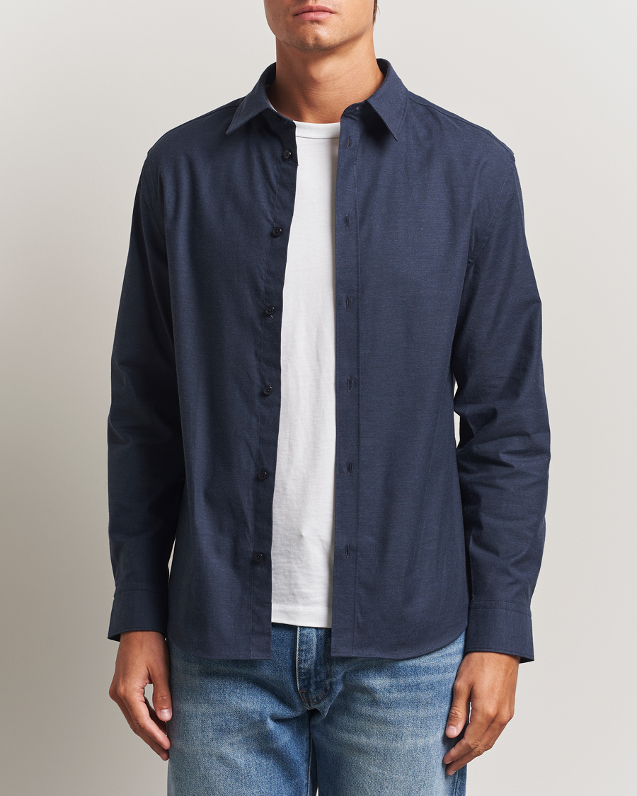 Heren | Overhemden | J.Lindeberg | Slim Fit Light Flannel Shirt Navy