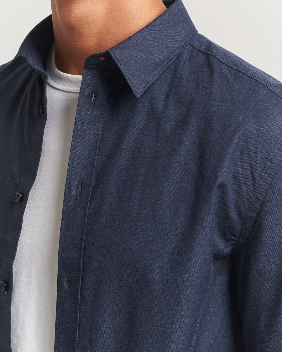 Heren | Overhemden | J.Lindeberg | Slim Fit Light Flannel Shirt Navy