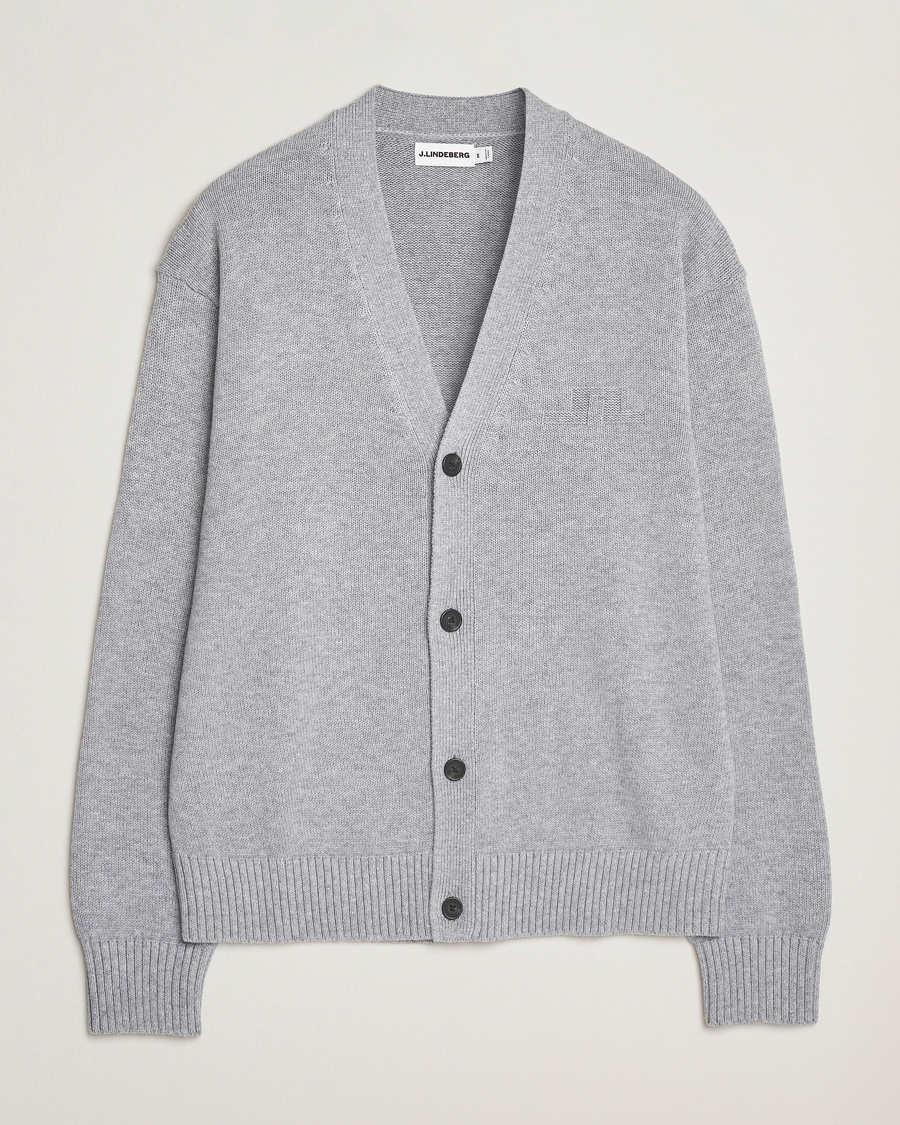 Heren | Truien | J.Lindeberg | Eddy Wool/Cotton Knitted Cardigan Light Grey Melange