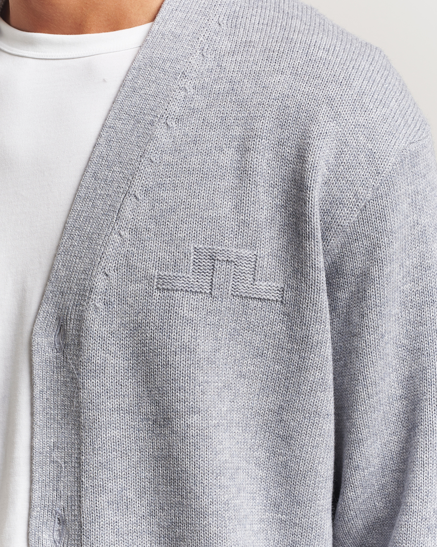 Heren | Truien | J.Lindeberg | Eddy Wool/Cotton Knitted Cardigan Light Grey Melange