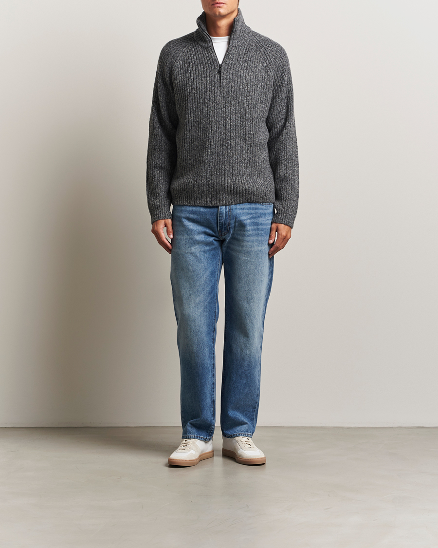 Heren | Truien | J.Lindeberg | Victor Wool Half Zip Dark Grey Melange