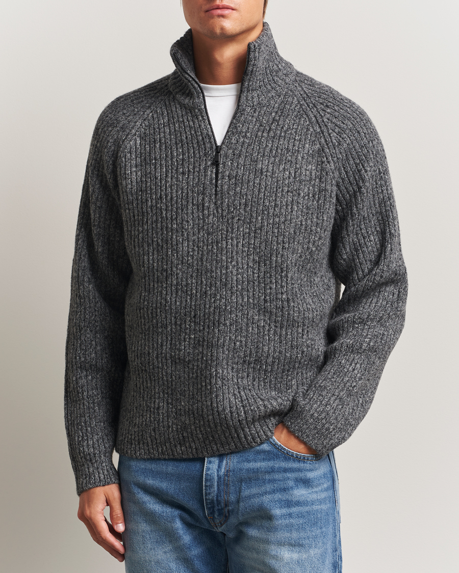 Heren | Truien | J.Lindeberg | Victor Wool Half Zip Dark Grey Melange