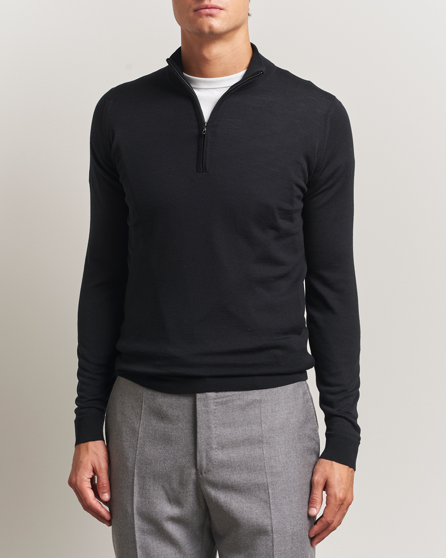 Heren | Truien | John Smedley | Barrow Extra Fine Merino Half Zip Black