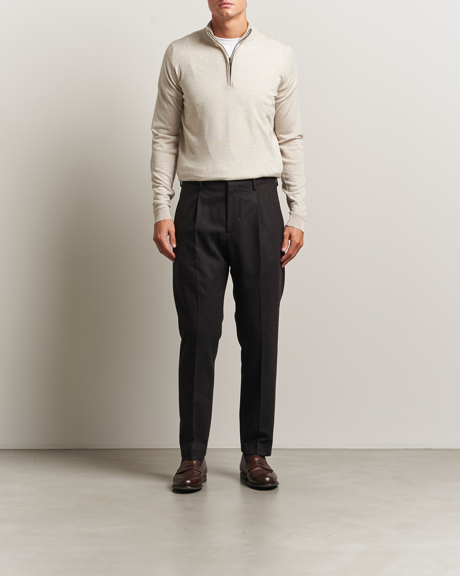 Heren | Truien | John Smedley | Barrow Extra Fine Merino Half Zip Grey Fleece