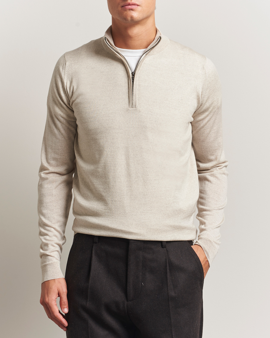 Heren | Truien | John Smedley | Barrow Extra Fine Merino Half Zip Grey Fleece