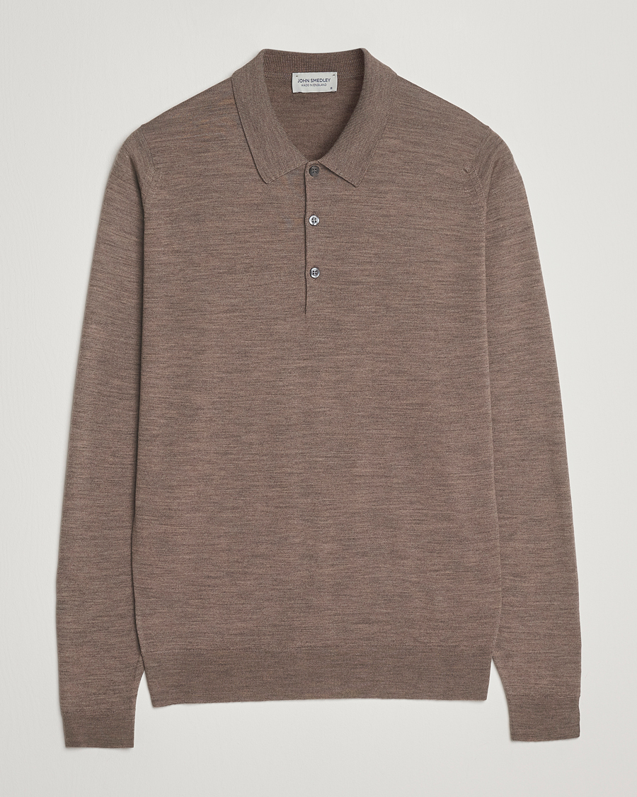 Heren | Truien | John Smedley | Belper Extra Fine Merino Polo Pullover Mushroom Brown