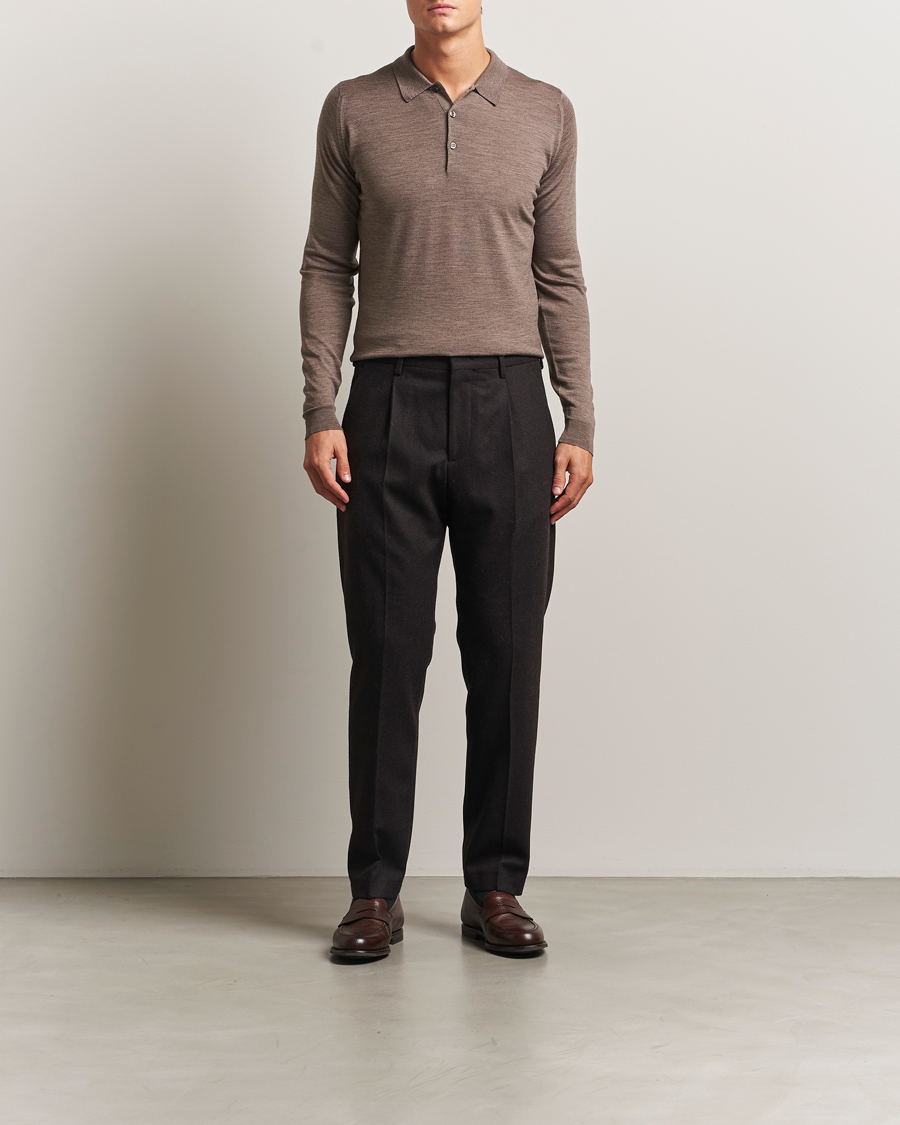 Heren | Truien | John Smedley | Belper Extra Fine Merino Polo Pullover Mushroom Brown