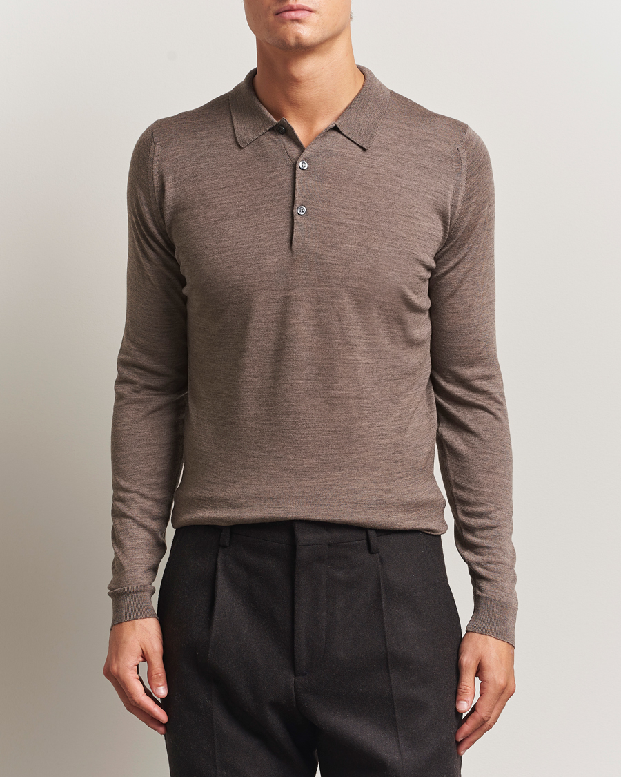 Heren | Truien | John Smedley | Belper Extra Fine Merino Polo Pullover Mushroom Brown