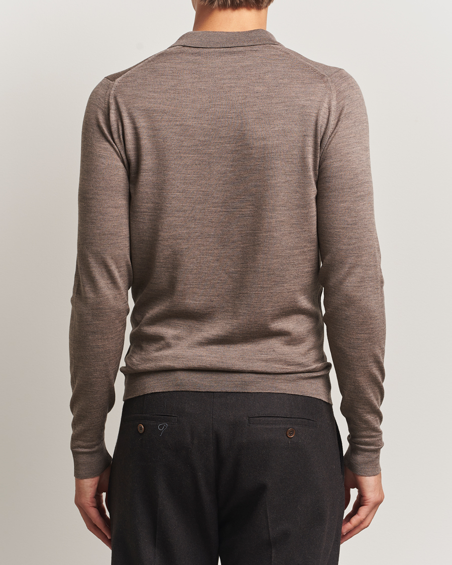 Heren | Truien | John Smedley | Belper Extra Fine Merino Polo Pullover Mushroom Brown