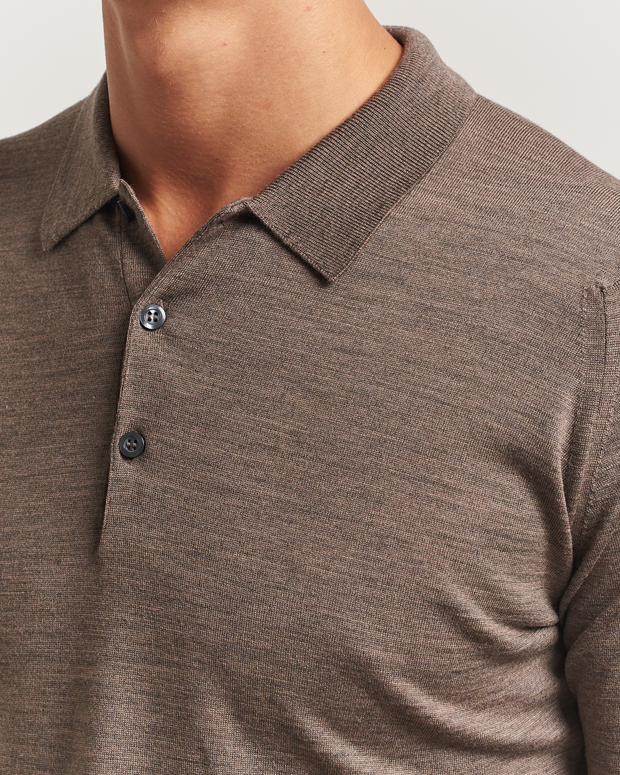 Heren | Truien | John Smedley | Belper Extra Fine Merino Polo Pullover Mushroom Brown