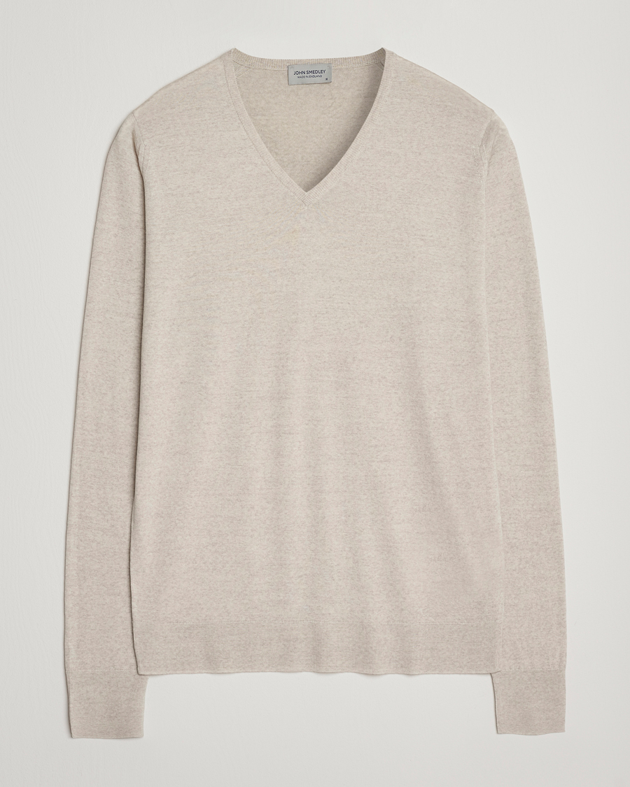 Heren | Truien | John Smedley | Bobby Extra Fine Merino V-Neck Pullover Grey Fleece